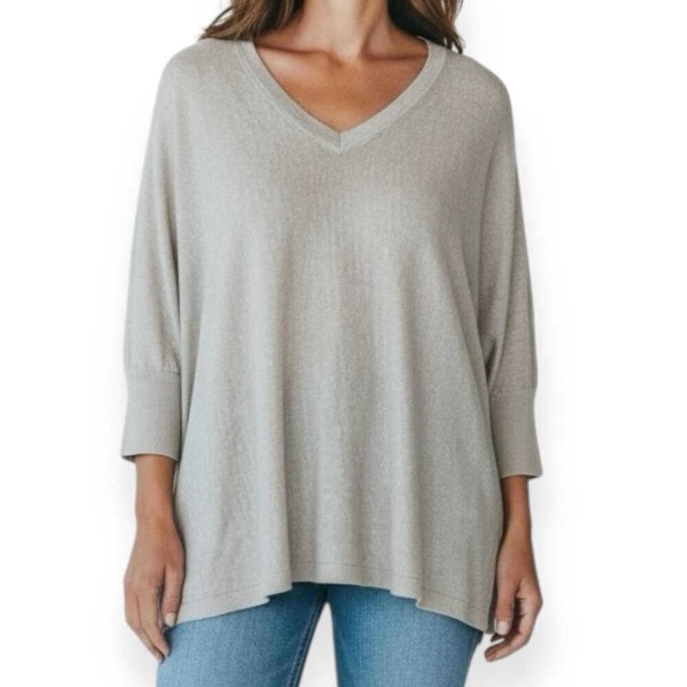 Garnet Hill 100% Linen Sweater Womens M V Neck Beige Pullover